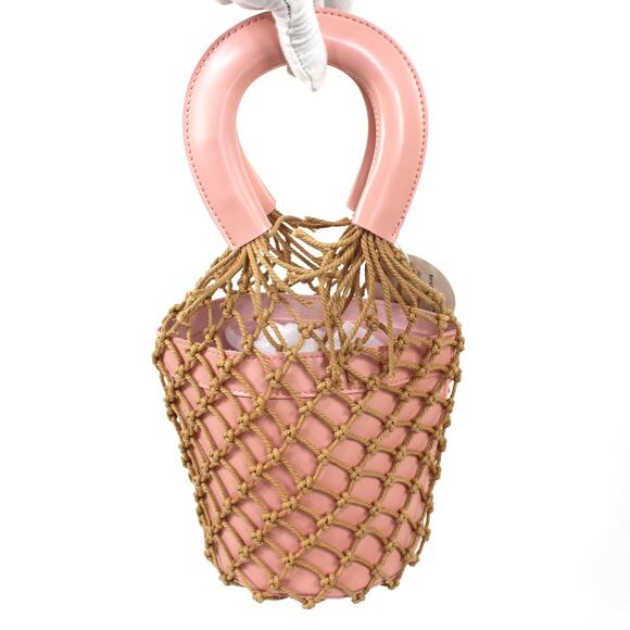 Staud Moreau Macrame Bucket Bag NEW Pink Tan Net Leather Handbag Open Top - Picture 5 of 7